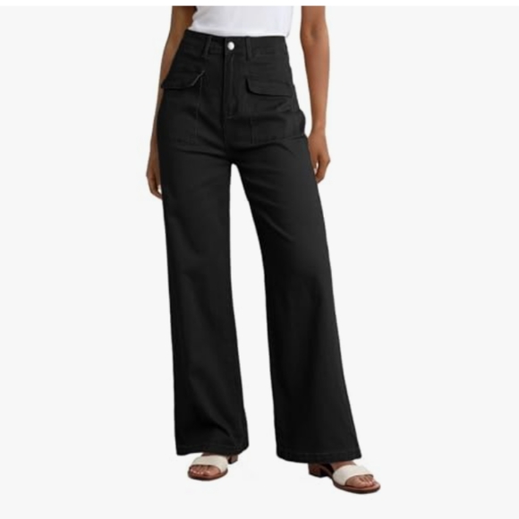 Dokotoo Wide Leg High Waist Casual Zip Front Black Pants Size 8 - Picture 1 of 9